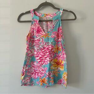 Lilly Pulitzer Arya Pink Blue Tank Lolita Print Sleeveless Cotton Tank Top XS
